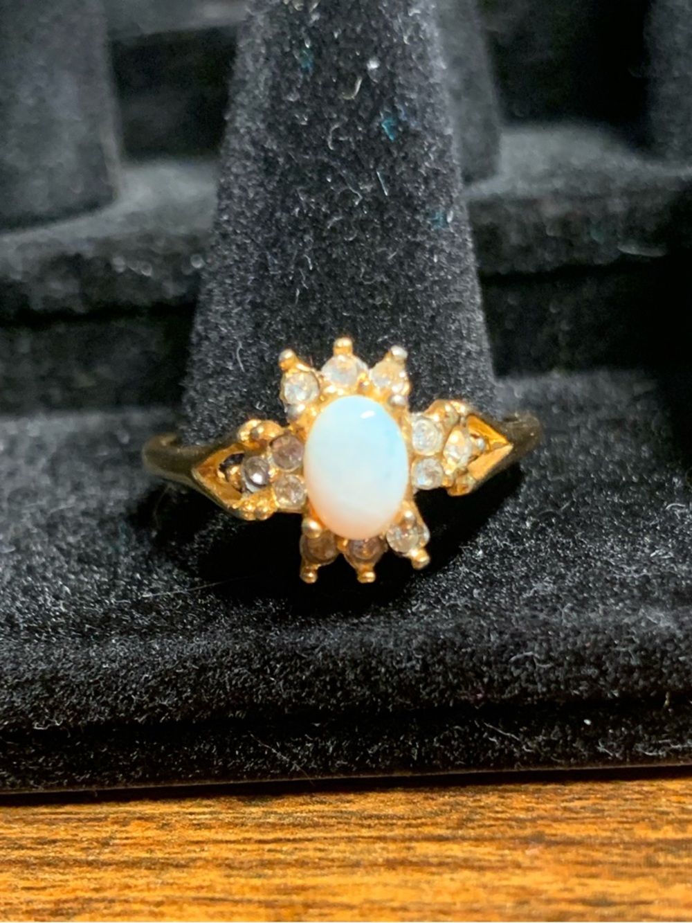Gold Opal Halo Ring with Sparkling Accents - Opal